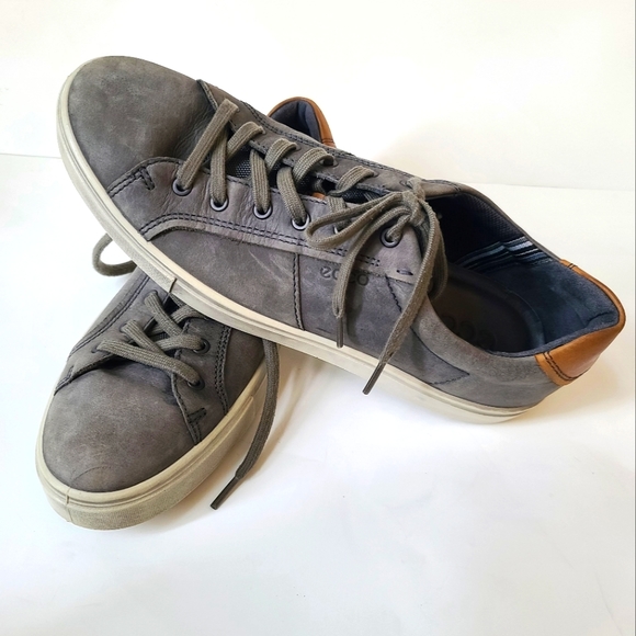 ECCO Leather Men's Soft 7 titanium gray sneakers size 12 - Picture 4 of 12